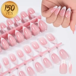 150Pcs/set White French Gel Nail Tips Medium Almond Nude Pink Press On Nail French Tips Matte/Glossy Frosted Soft Gel Nail Tips