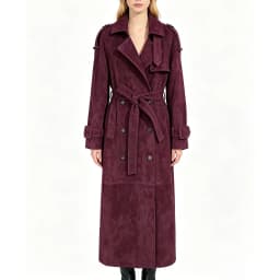YOLOAgain Double Breasted Suede Jacket Coat Women Real Leather Trench Coat