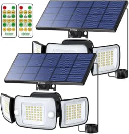 intelamp Outdoor 4000mah Solar Security Flood Lights With Larger Solar Panel Two Motion Sensors Remote Control Waterproof Outdoor Solar Street Wall Lamp With 3 Meters 9.8ft Cable For Garden Yard Path Garage