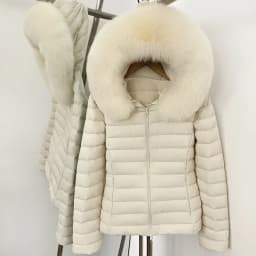 OFTBUY Goose Down Real Fox Fur Collar Lightweight Quilted Zip Up Clothes New Winter Puffer Coat Women Short Hooded Down Jacket