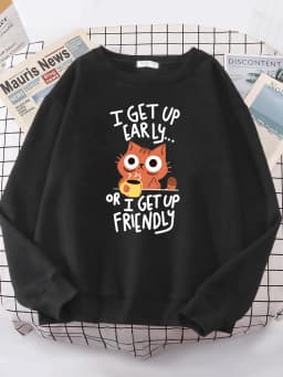 I Get Up Are Lazy Cute Cat Women Hoodies Harajuku Crewneck Hoodie Fashion Oversize Hoody Casual Comfortable Female Tracksuit