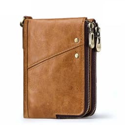 RFID Card Holder Wallet for Men Genuine Leather Small Money Bag Luxury Double Zipper Coin Pocket Quality Male Clutch Carteira