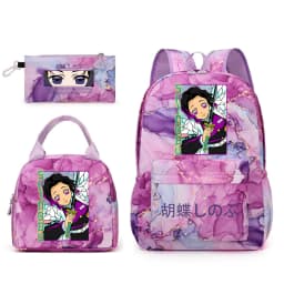Kochou Shinobu Print School Backpack Set with Lunch Bag Pencil Case for Girls Kids Student Bookbag