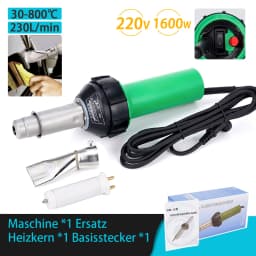 220V 1600W Hot Air Plastic Welding Gun with Nozzle Heating Element and Flat Tip Accessories for PVC PP PE Welding