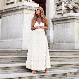 Customizable Summer Elegant High-waisted Cake Skirt Solid Color Loose-fit Long Dress For Commuting Pink Cake Patchwork Skirt