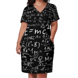 Math Lessons Print Dress V Neck Geometry Kawaii Dresses Woman Street Wear Print Casual Dress With Pockets Plus Size