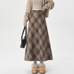 Soft Plaid A-Line Madi Skirt with Elastic Waist 2025 Autumn Winter Women's High Waist Flared Skirts, Comfort Stretchable