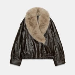 Elegant PU Fur Patchwork Jacket Women Loose Detachable Collar Lapel Double Breasted Jackets Female Fashion Winter Warm Outwear