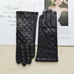 New winter women's sheepskin gloves with touch screen and warm velvet rivet style genuine leather gloves