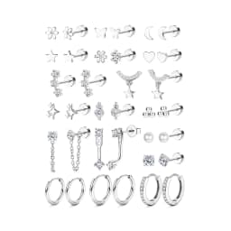 18 Pairs Hypoallergenic Flat Back Earrings Cartilage Earring Stacks 14K Gold Plated Surgical Steel, Dainty Small Hoops Earrings Set for Sensitive Ears Women's Jewelry Gift