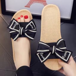 Mntrerm Large Bow Home Slippers Indoor Non-Slip Home Slippers Soft Bottom Viscose Linen Sandals And Slippers