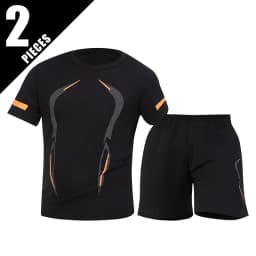 2 Pcs Men's Mesh Breathable Quick-drying Sports Suit Loose Plus Size Running Fitness Mountaineering Casual Short-sleeved Shorts