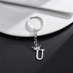 Unique DIY Crown Stainless Steel A-Z Letters Pendant Keychains for Men Women 26 Alphabet Car Key Ring Name Jewelry Keyrings Gift
