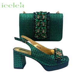 2026 Elegant Women's Peep Toe Heels and Matching Fuchsia Color Diamond Pumps Set Stylish Italian Shoes and Bags for Parties