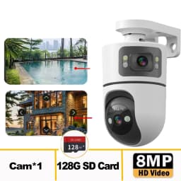 4K 8MP WiFi Surveillance Camera Dual Lens with Adjustable Bracket Two-Way Audio Onvif 10X Zoom Security Wireless Surveillance