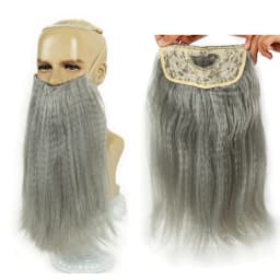 REEWES Wig Beard Set Grey Long Curl Yaki Synthetic Hair Old Man Costume Wig Anime Cosplay Halloween Party Proofs