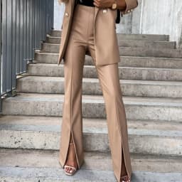 High Waist Women Vintage Solid Flare Pants Elegant Office Lady Open Fork Trousers All Season Sexy Streetwear Slim PU Long Pants