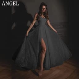 ANGEL Spaghetti Strap V-Neck Sparkling Wedding Dresses for Women Customized Side Split Glitter Bridal Party Gowns Hochzeitskleid