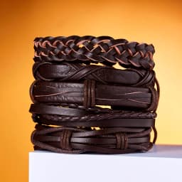 5Pcs/Set Minimalist Multilayer Brown Leather Bracelets For Men Women Vintage Punk Handmade Woven Twist Bangles Charm Jewelry