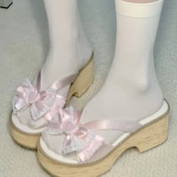 Sweet Bow Wood Grain Thick Bottom Platform Slippers Women Summer Japanese Cos Comfortable High Heeled Sandals
