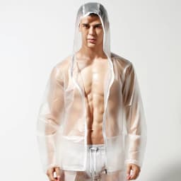 Cross-border new solid color, men's trendy windproof jacket waterproof transparent beach jacket raincoat S2904