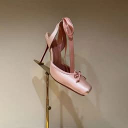 European and American Niche High-heeled Square Toe Ankle Strap Satin Bow Ballet Toe Cap Red Sole Plus Size Women's Sandals