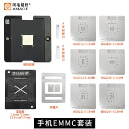 Amaoe EMMC EMCP UFS BGA Reballing Stencil for BGA153 BGA162 BGA169 BGA186 BGA221 BGA254 0.15mm Reballing Jig Platform