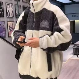Men's Fleece Jacket Lamb Fur Cotton Clothes Warm Thickened Autumn Winter Outerwear Casual Style Standard Fit Zipper Closure