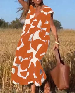 2025 Elegant Lady Style V-neck Loose Waist A-line Skirt with Head Print Sleeveless Dress Summer Fashion New Versatile Long Skirt