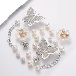 Shoe Charms for Clogs Silver Color DIY Accessories Cute & Edgy Butterfly Pearl Chains Flower Animals Decor Fashion For Sandals