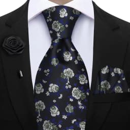 Peacock Blue Floral Print 2-Piece Tie & Pocket Square Set for Men Wedding Business Casual Stylish Accessories