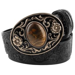 Women's Decorative Buckle Colorful Bead Embossed Split Leather Belt