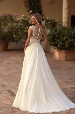 Elegant Chiffon Wedding Dresses for Bride Sheer Neck Illusion Bridal Party Gown with Slit Lace Applique Vestidos De Novia