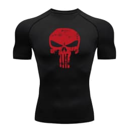 Skull Print Compression Shirts for Men Gym Workout Running Tshirts Sporty Athletic Quick Dry Tees Tops Short Sleeve Rash Guard