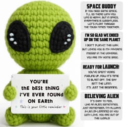 Customize Unique Positive Alien Crochet with Uplifting Card Birthday Graduation Anniversary Gift for Friend Husband Wife Teens