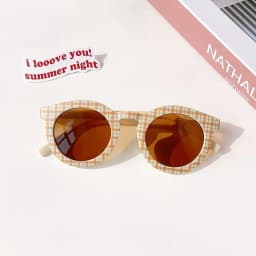2025 New Kids Cute Checker Panel Color Round UV400 Sunglasses Baby Girls Outdoor Sun Protection Sunglasses Children Sun Glasses