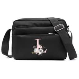 New Simple Black Storage Bag Multi-layer Travel Leisure One Shoulder Crossbody Bag Pink Flower Letter Series Printing Pattern