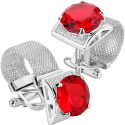 HAWSON Men Birthstone Crystal Cufflinks 17mm Color Stone Cuff Links for Wedding Business Shirt, Birthday Gift for Men