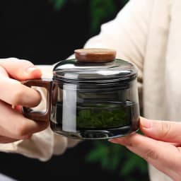 200/400ml Glass Tea Cup With Infuser Steeper And Lid For Loose Leaf Tea Wood Handle Blooming Tea Diffusers Filter Mug Teaware