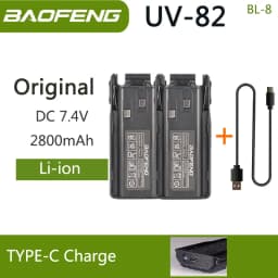 Baofeng UV-82 Li-ion Battery USB-C Type-C Charger 2800/3800mAh BL-8 Original For UV-8D UV-82HP UV-8D UV-82WX UV89 Two Way Radio