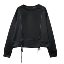 [EAM] Black Topstitched Big Size Casual Sweatshirt New Round Neck Long Sleeve Women Fashion Tide Spring Autumn 2026 1DK0315