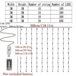 Home Decoration Garland Lights LED USB Curtain String Lights 8 Modes Fairy Christmas with Remote Control for Bedroom Wedding