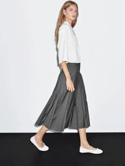 High Intelligence Fashion Commuter Style Midi A-Line Pleated Skirt for Women mid Waist Polyester Fiber Micro Stretch Casual