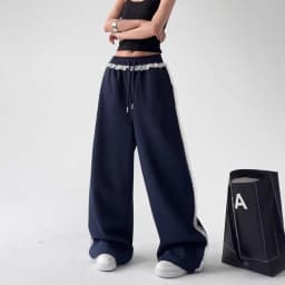 Black Design Spring New Women's Sweatpants Comfortable Wide Leg Sports Casual Pants Lace Drapey Loose Fit Organic Cotton