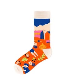 Combed cotton new lighthouse retro Japanese tide socks men and women embroidered mid-tube socks
