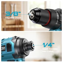 SEESII 3/8'' Drill & 1/4'' Impact Driver 21V Cordless Electric Brushless Drill Impact Wrench Variable Speed Screwdriver Battery Powered Tool Kit with 2x4.0Ah Batteries LED Light