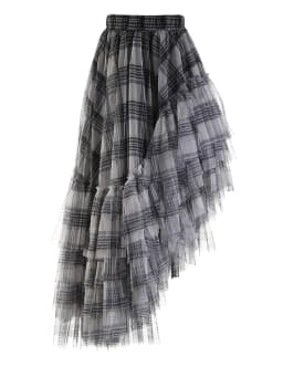 [EAM] High Elastic Waist Red Plaid Mesh Irregular Long Casual Half-body Skirt Women Fashion Tide New Spring Autumn 2026 1DF1247