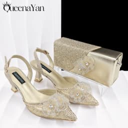 QueenaYan Elegant African-Inspired Evening Shoes and Handmade Clutch Set Pointed Toe High-Heel Women's Footwear and Matching Bag