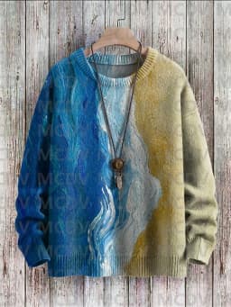 Retro Art Casual Multicolor Print Knit Pullover Sweater Men's For Women's Pullover