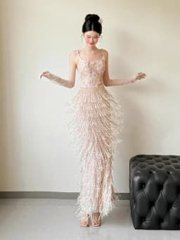 Elegant Long Evening Gown Women's New 2026 Strapless Tassel Hostess Wedding Toasting Dress Luxury Sensation High Waist Fish Tail